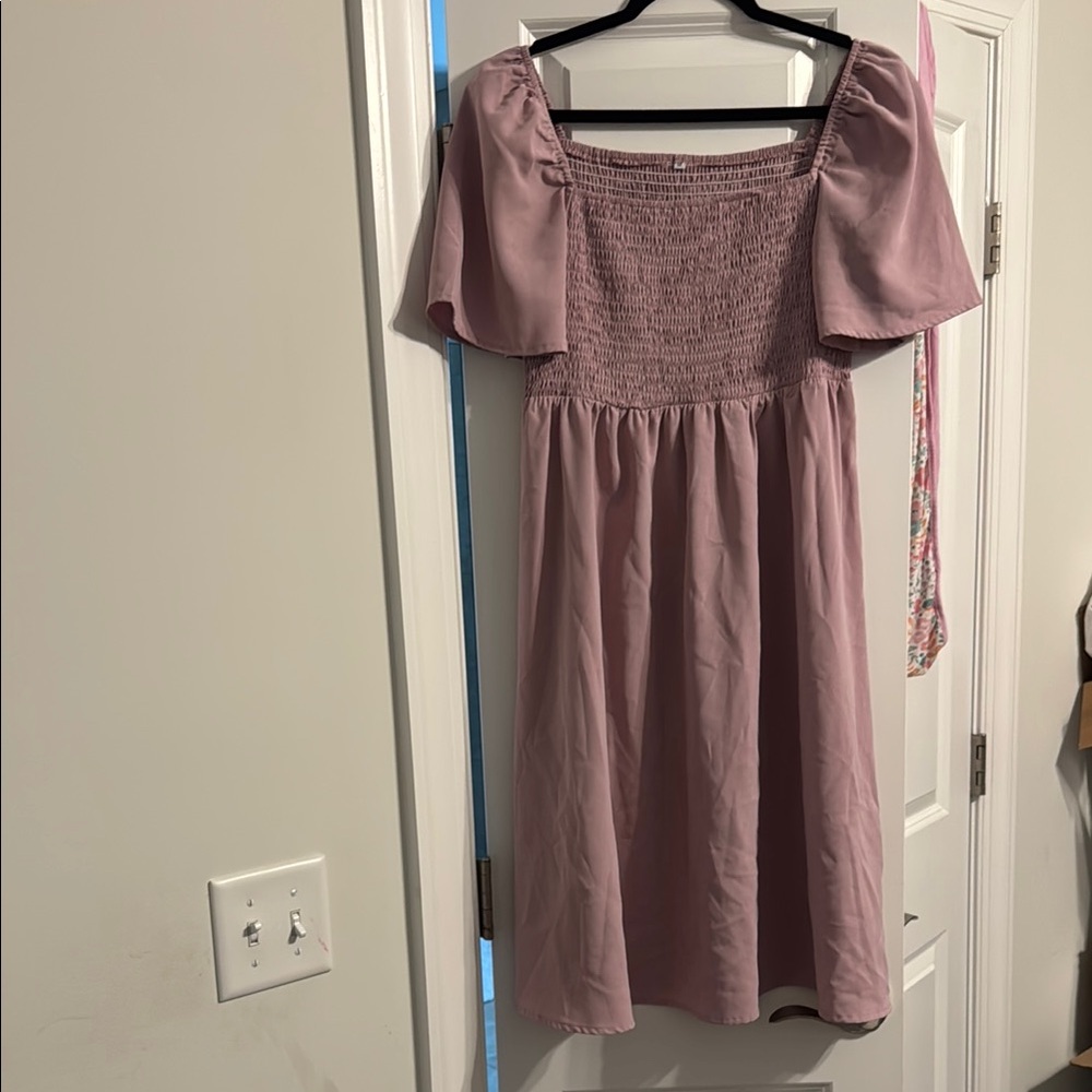 Elegant Mauve Smocked Maternity Dress